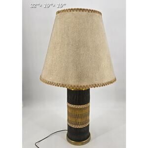 MCM Straw Grass Table Lamp Attributed to Maria Kipp for Mutual Art Boho Tiki
